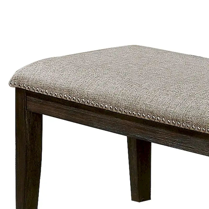 Banc rembourré en tissu gris, pieds espresso, 2 places – Style transitionnel