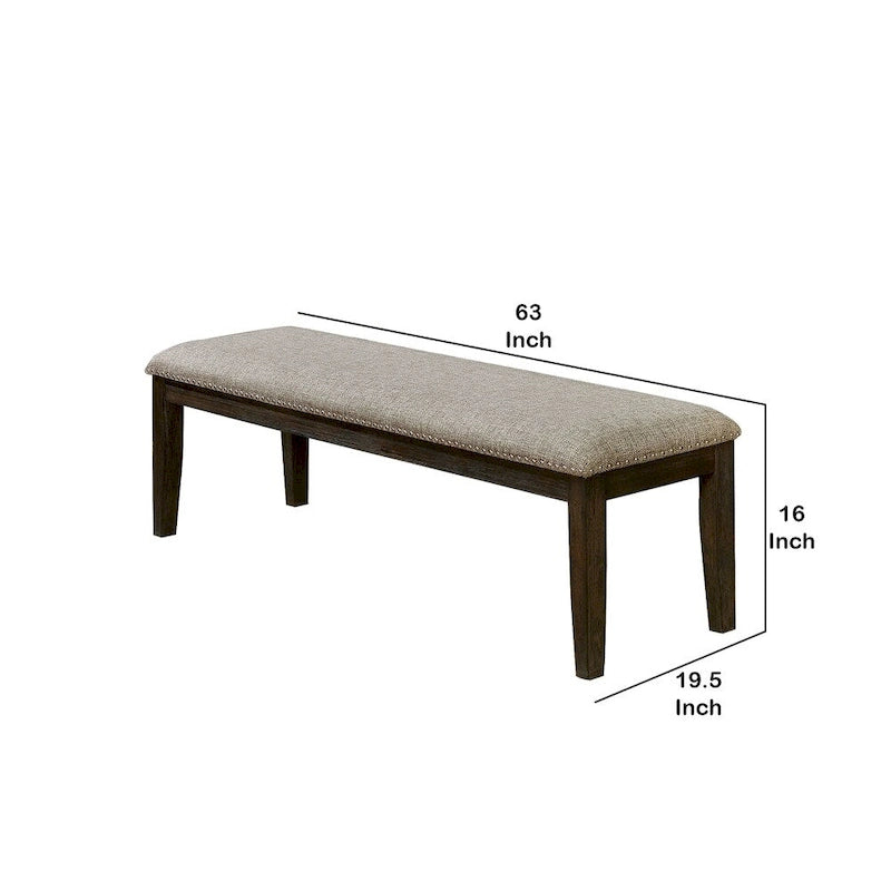 Banc rembourré en tissu gris, pieds espresso, 2 places – Style transitionnel