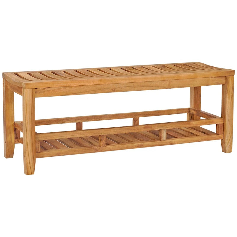 Banc de douche en teck miel avec étagère de rangement, 1 personne, 119 cm