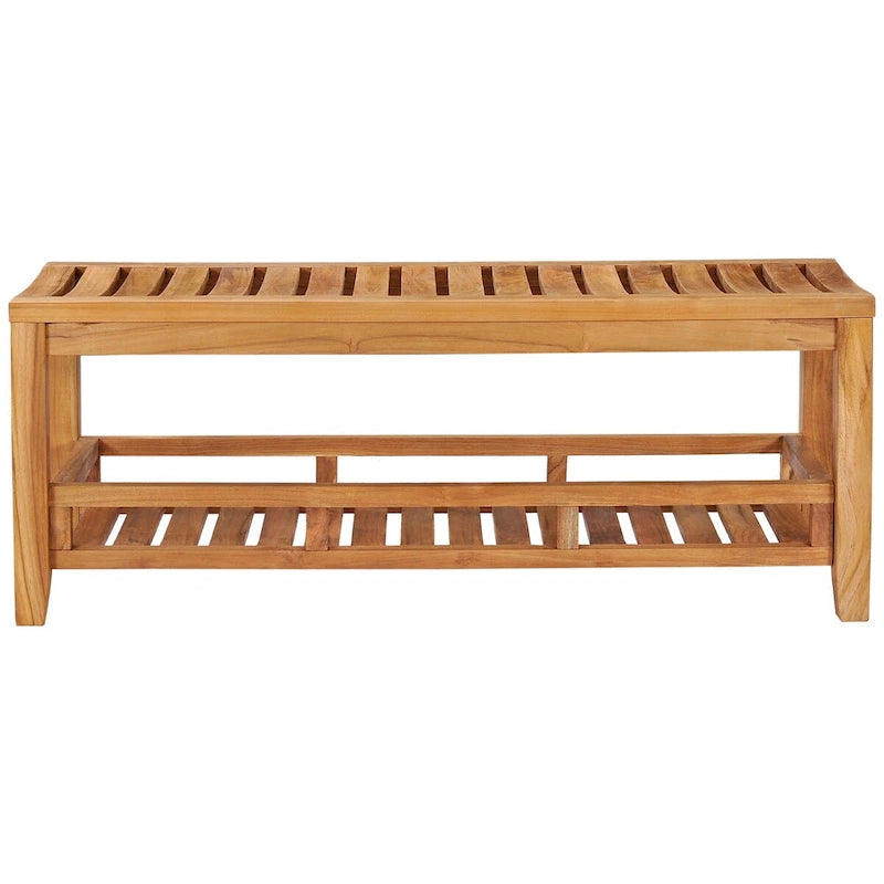 Banc de douche en teck miel avec étagère de rangement, 1 personne, 119 cm