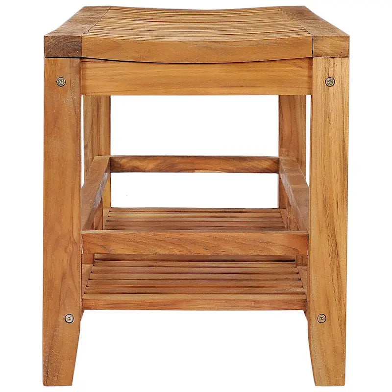 Banc de douche en teck miel avec étagère de rangement, 1 personne, 119 cm