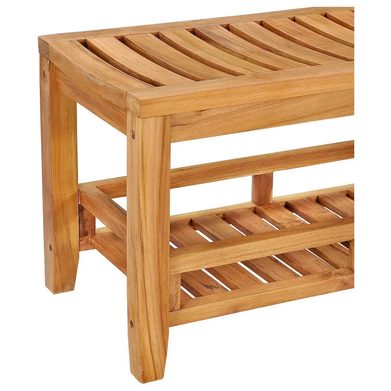 Banc de douche en teck miel avec étagère de rangement, 1 personne, 119 cm