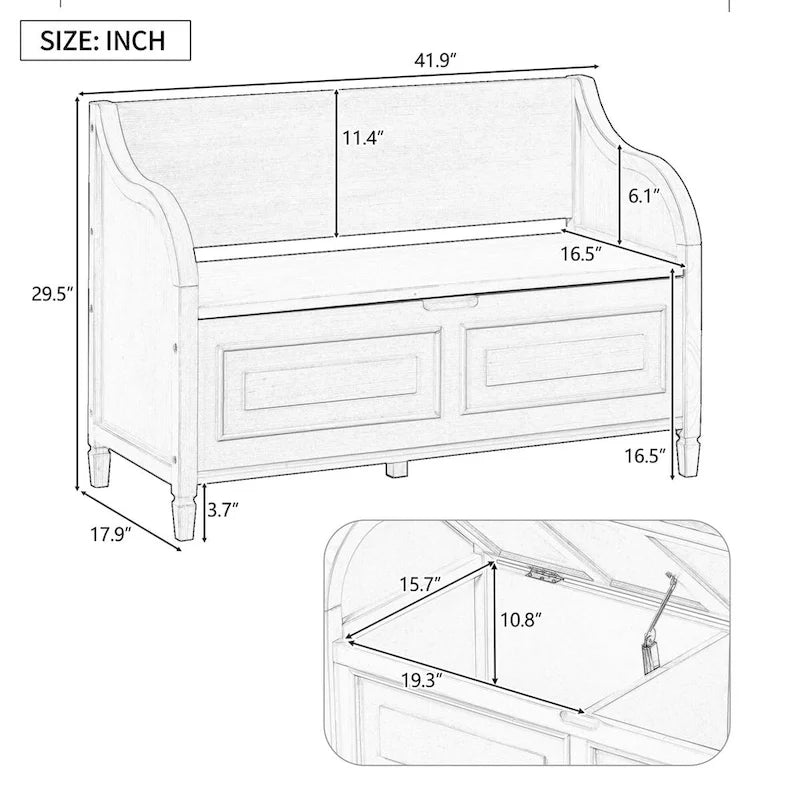 Banc de rangement en bois massif avec charnière de sécurité, 5 couleurs, 1 à 2 places