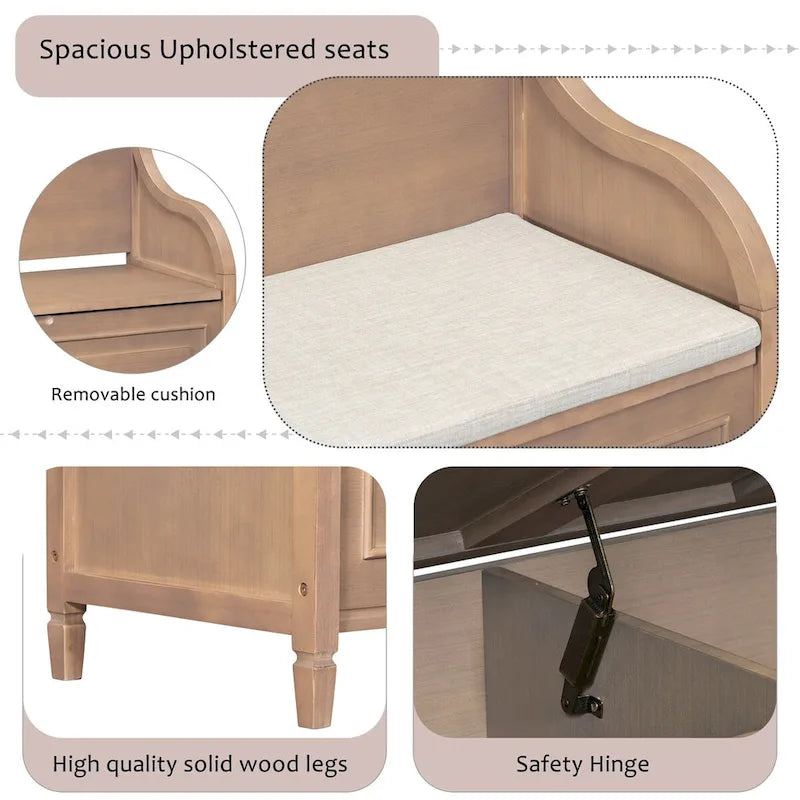 Banc de rangement en bois massif avec charnière de sécurité, 5 couleurs, 1 à 2 places