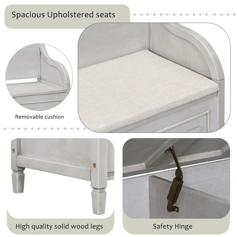 Banc de rangement en bois massif avec charnière de sécurité, 5 couleurs, 1 à 2 places