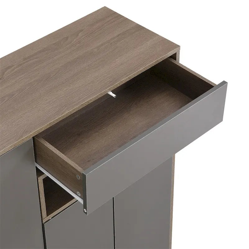 Banc de rangement pour chaussures, 2 places, dessus coussin gris foncé / blanc, peut contenir 15 à 20 paires