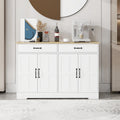 Bahut de ferme blanc et marron – 2 tiroirs et 4 portes, 1 place