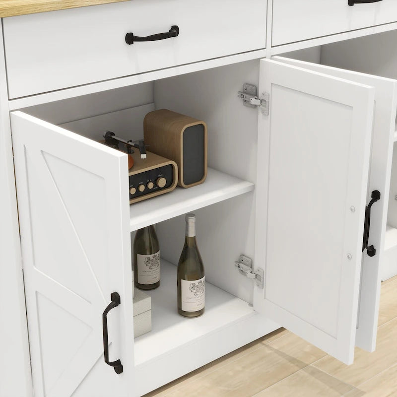 Bahut de ferme blanc et marron – 2 tiroirs et 4 portes, 1 place