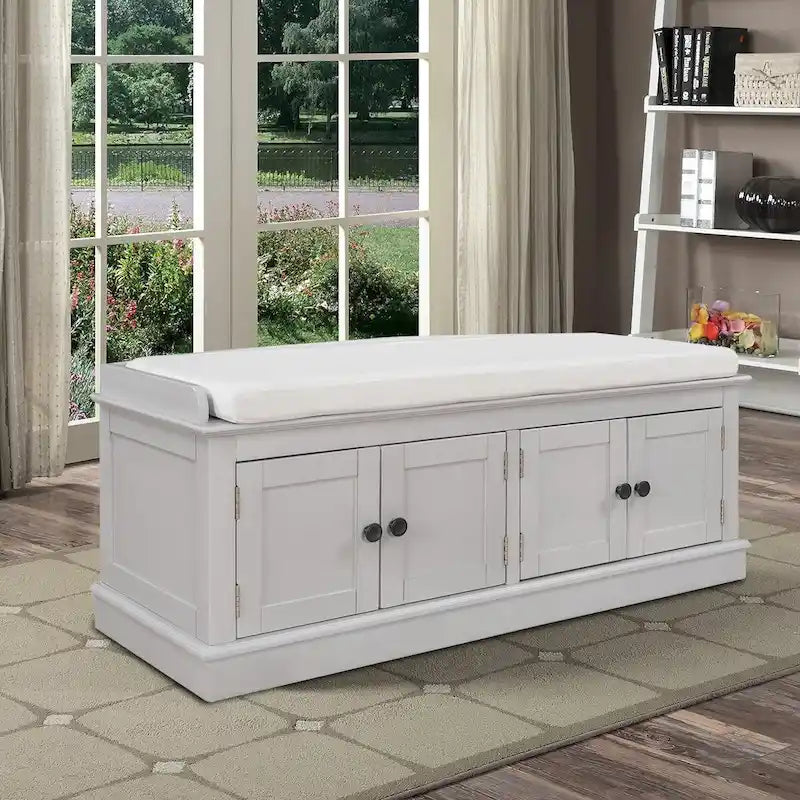 Banc de rangement en bois vintage avec 2 armoires – Gris délavé / Expresso / Bleu marine antique / Blanc, 1 place