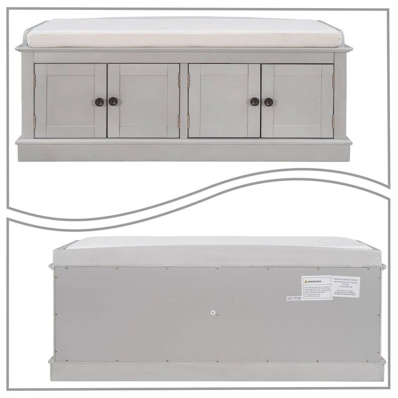 Banc de rangement en bois vintage avec 2 armoires – Gris délavé / Expresso / Bleu marine antique / Blanc, 1 place