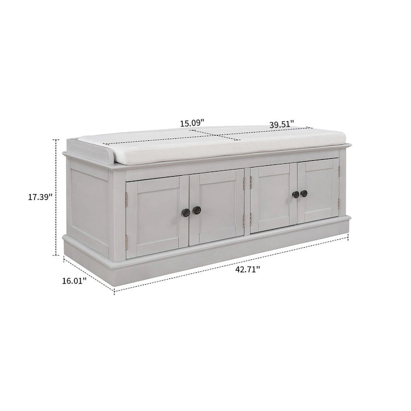 Banc de rangement en bois vintage avec 2 armoires – Gris délavé / Expresso / Bleu marine antique / Blanc, 1 place