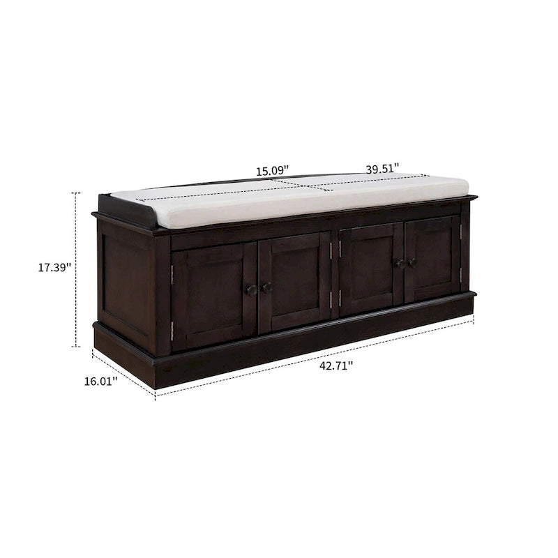 Banc de rangement en bois vintage avec 2 armoires – Gris délavé / Expresso / Bleu marine antique / Blanc, 1 place