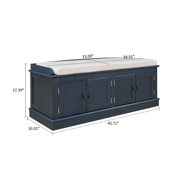 Banc de rangement en bois vintage avec 2 armoires – Gris délavé / Expresso / Bleu marine antique / Blanc, 1 place