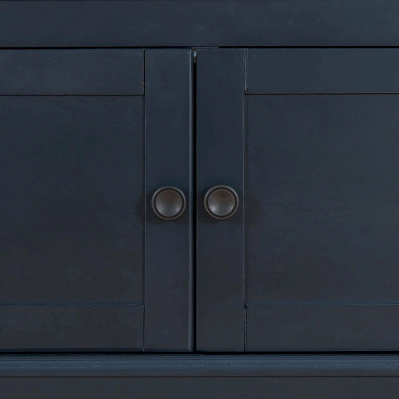 Banc de rangement en bois vintage avec 2 armoires – Gris délavé / Expresso / Bleu marine antique / Blanc, 1 place