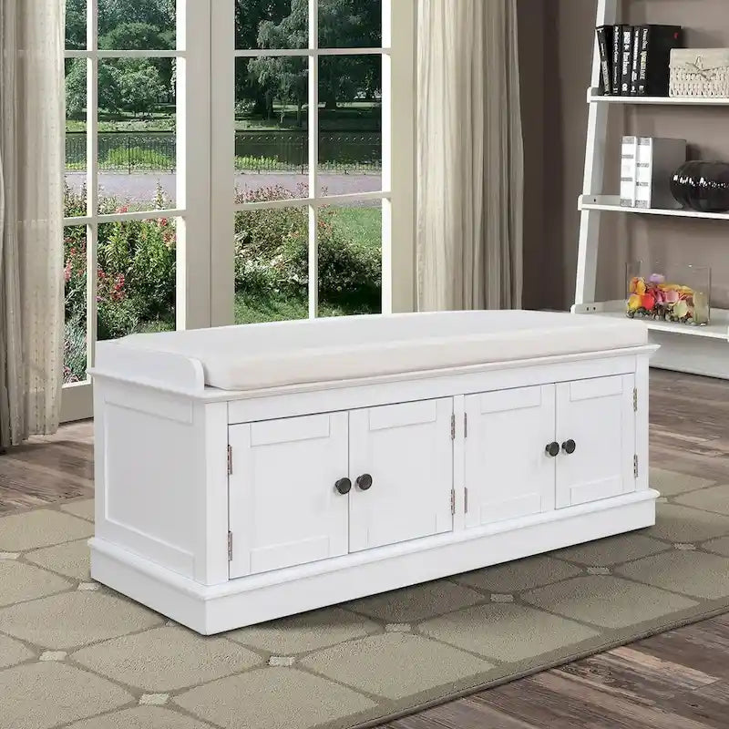 Banc de rangement en bois vintage avec 2 armoires – Gris délavé / Expresso / Bleu marine antique / Blanc, 1 place