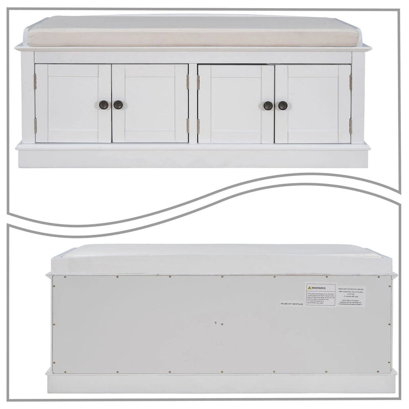 Banc de rangement en bois vintage avec 2 armoires – Gris délavé / Expresso / Bleu marine antique / Blanc, 1 place