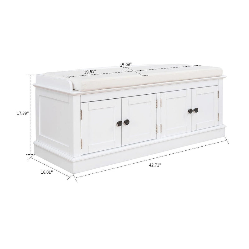 Banc de rangement en bois vintage avec 2 armoires – Gris délavé / Expresso / Bleu marine antique / Blanc, 1 place