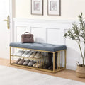Banc de rangement capitonné bleu / gris / beige – 2 places, 120 cm (L) x 43 cm (P) x 48 cm (H)