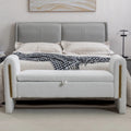 Banc de rangement en tissu Teddy ivoire/café avec garniture en métal doré, 1 personne, 134,6 cm L x 45 cm l x 62,5 cm H