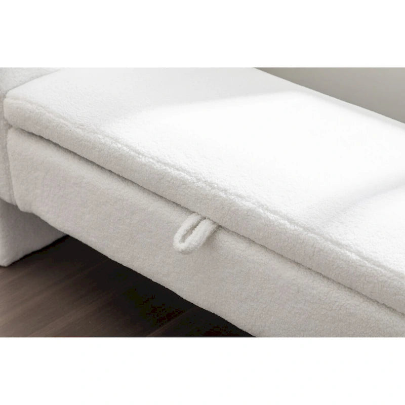 Banc de rangement en tissu Teddy ivoire/café avec garniture en métal doré, 1 personne, 134,6 cm L x 45 cm l x 62,5 cm H