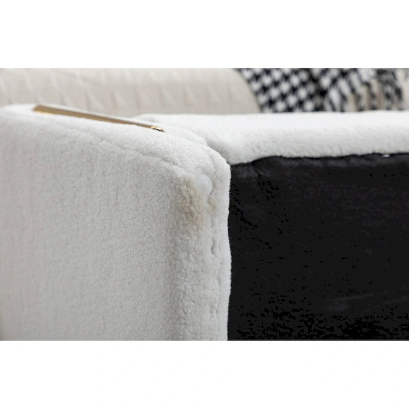 Banc de rangement en tissu Teddy ivoire/café avec garniture en métal doré, 1 personne, 134,6 cm L x 45 cm l x 62,5 cm H