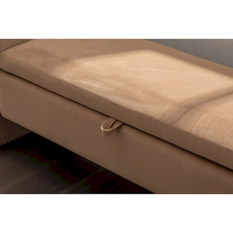 Banc de rangement en tissu Teddy ivoire/café avec garniture en métal doré, 1 personne, 134,6 cm L x 45 cm l x 62,5 cm H