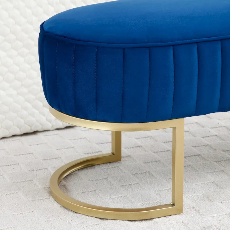 Banc rembourré en sherpa bleu / rose rouge / gris, pieds dorés en U, 122 cm, 1 place