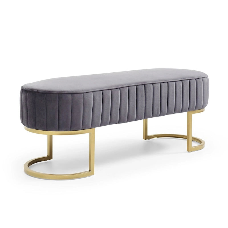 Banc rembourré en sherpa bleu / rose rouge / gris, pieds dorés en U, 122 cm, 1 place