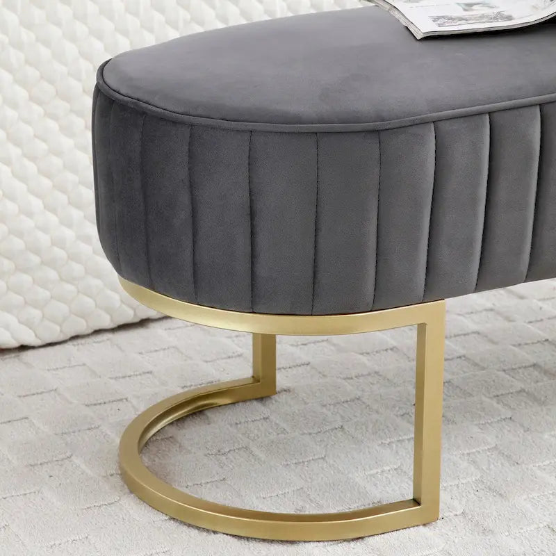 Banc rembourré en sherpa bleu / rose rouge / gris, pieds dorés en U, 122 cm, 1 place