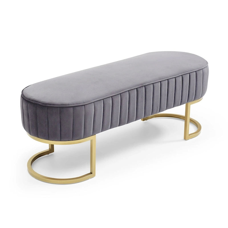 Banc rembourré en sherpa bleu / rose rouge / gris, pieds dorés en U, 122 cm, 1 place