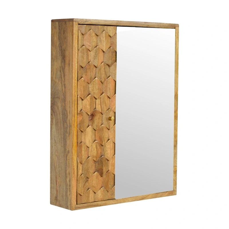 Meuble-miroir simple sculpté ananas finition chêne blanc