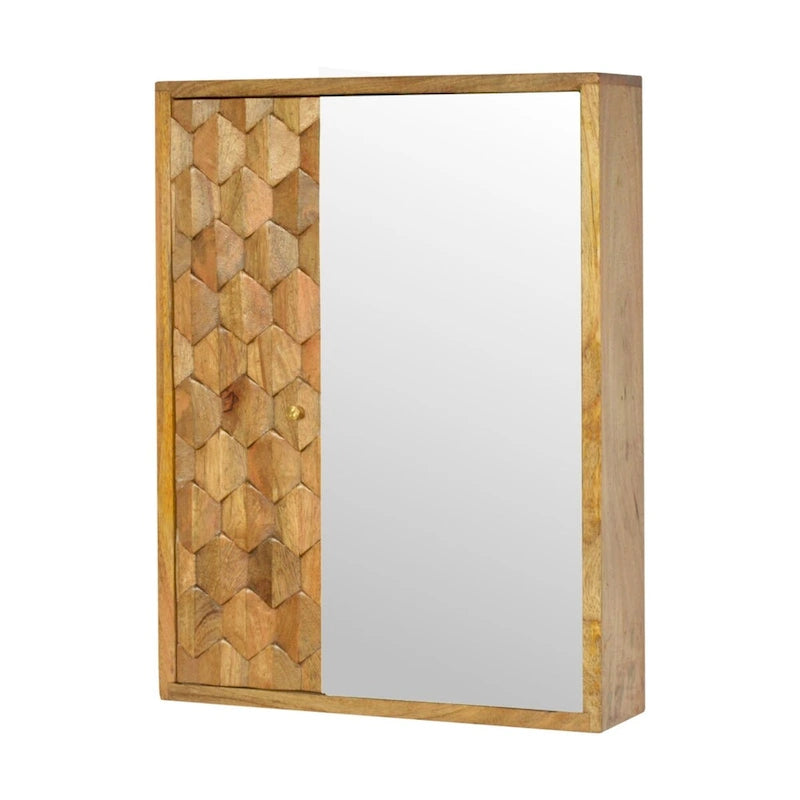 Meuble-miroir simple sculpté ananas finition chêne blanc