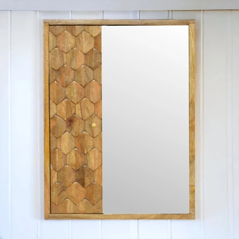 Meuble-miroir simple sculpté ananas finition chêne blanc