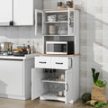 Armoire de cuisine autoportante blanche avec portes vitrées et tiroir
