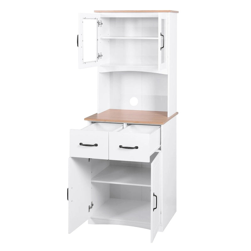 Armoire de cuisine autoportante blanche avec portes vitrées et tiroir