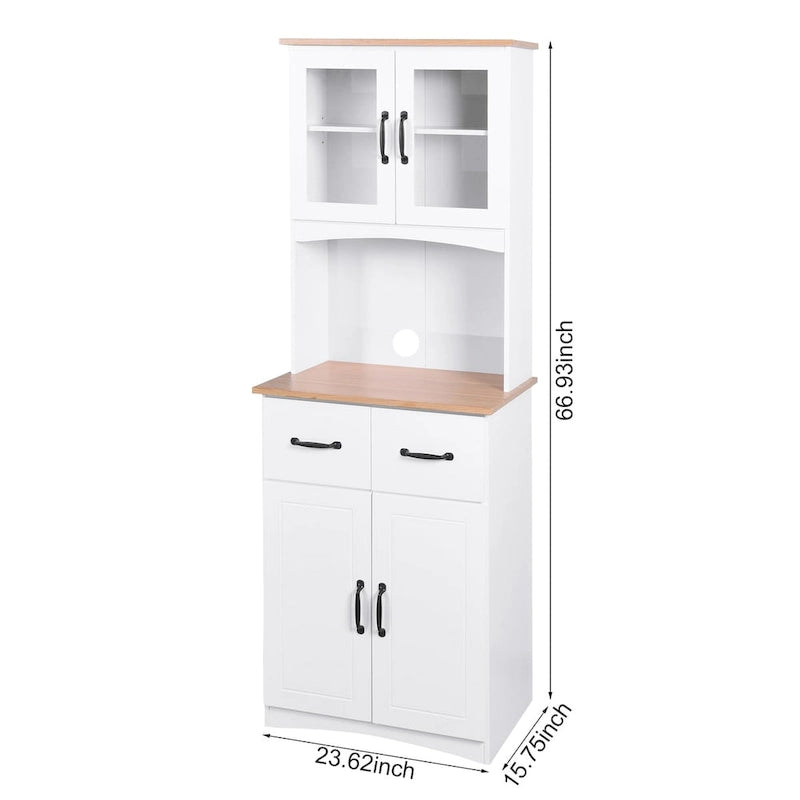 Armoire de cuisine autoportante blanche avec portes vitrées et tiroir
