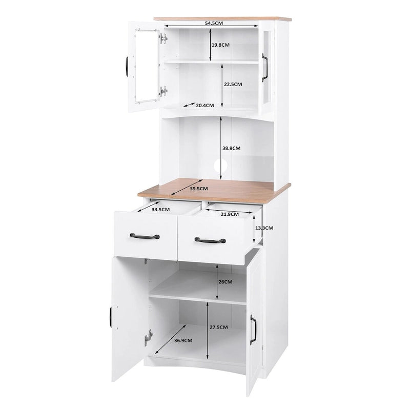Armoire de cuisine autoportante blanche avec portes vitrées et tiroir