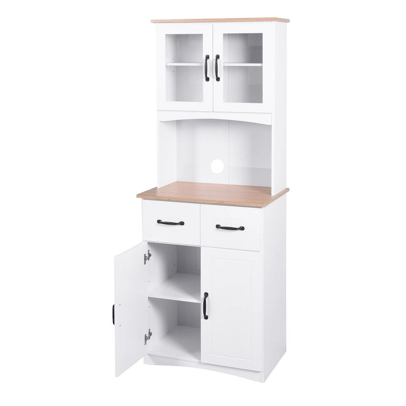 Armoire de cuisine autoportante blanche avec portes vitrées et tiroir