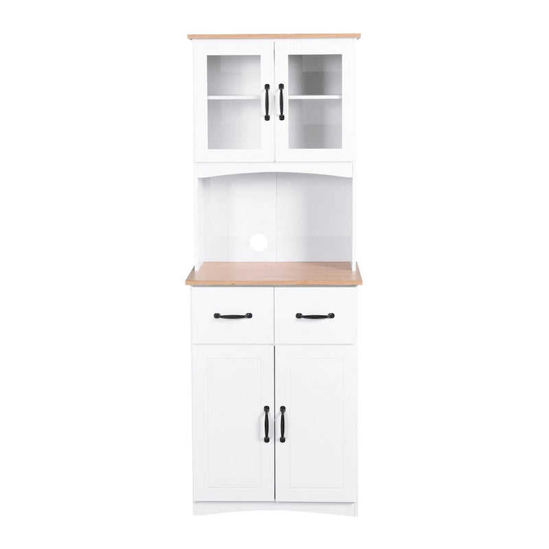 Armoire de cuisine autoportante blanche avec portes vitrées et tiroir
