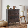 Armoire de rangement en rotin brun avec 3 tiroirs, simple