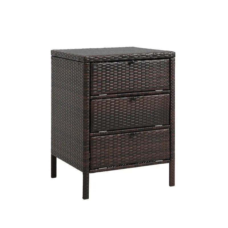 Armoire de rangement en rotin brun avec 3 tiroirs, simple