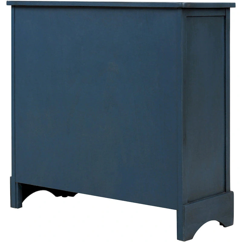 Meuble de rangement de ferme avec 2 tiroirs et 4 paniers en rotin – Gris clair / Bleu marine antique / Blanc délavé