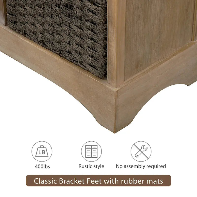 Meuble de rangement de ferme avec 2 tiroirs et 4 paniers en rotin – Gris clair / Bleu marine antique / Blanc délavé