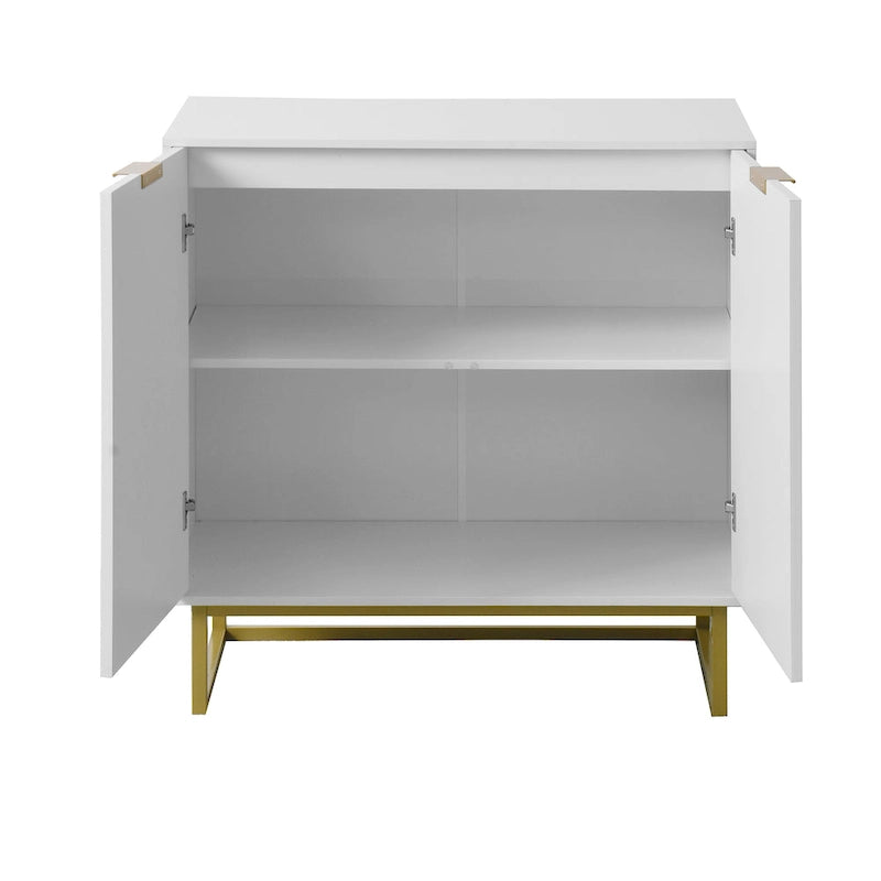 Bahut/Buffet 2 portes blanc – Motif chevrons, poignées et pieds dorés
