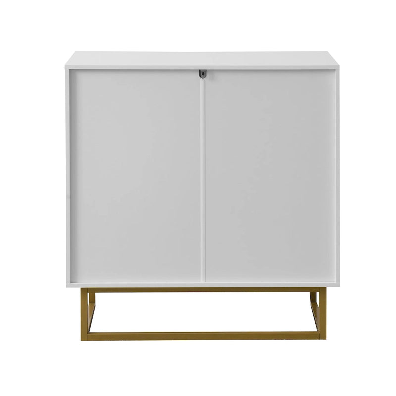 Bahut/Buffet 2 portes blanc – Motif chevrons, poignées et pieds dorés