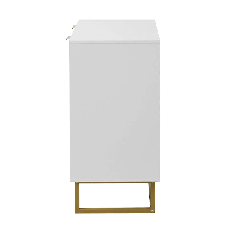 Bahut/Buffet 2 portes blanc – Motif chevrons, poignées et pieds dorés