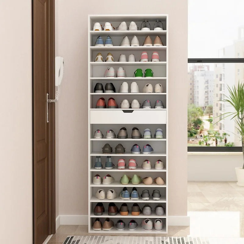 Meuble à chaussures haut blanc avec 13 étagères, peut contenir 40 paires