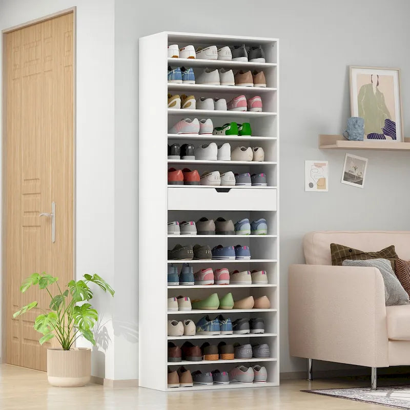 Meuble à chaussures haut blanc avec 13 étagères, peut contenir 40 paires