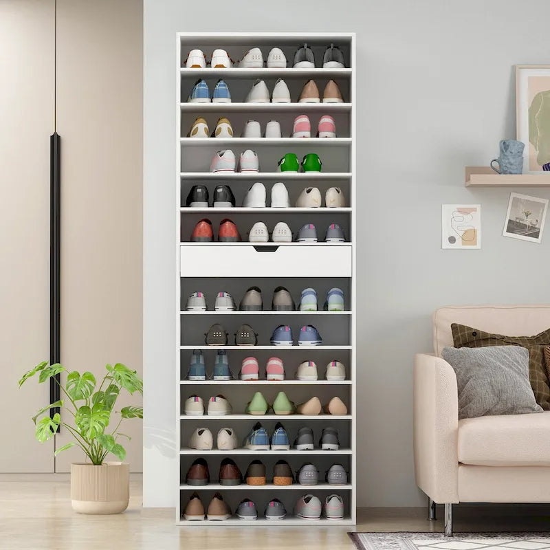 Meuble à chaussures haut blanc avec 13 étagères, peut contenir 40 paires