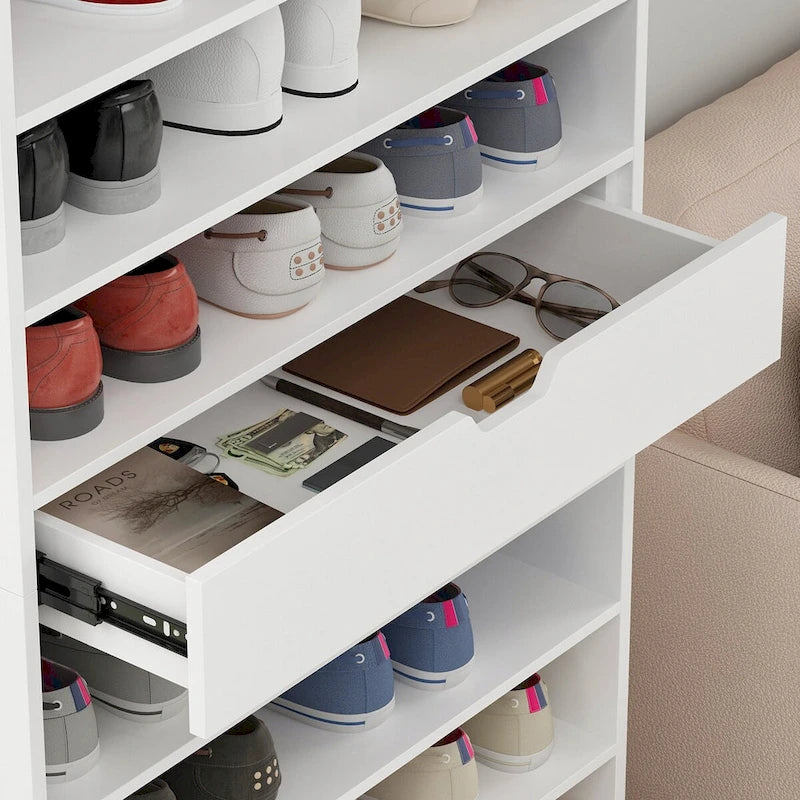 Meuble à chaussures haut blanc avec 13 étagères, peut contenir 40 paires